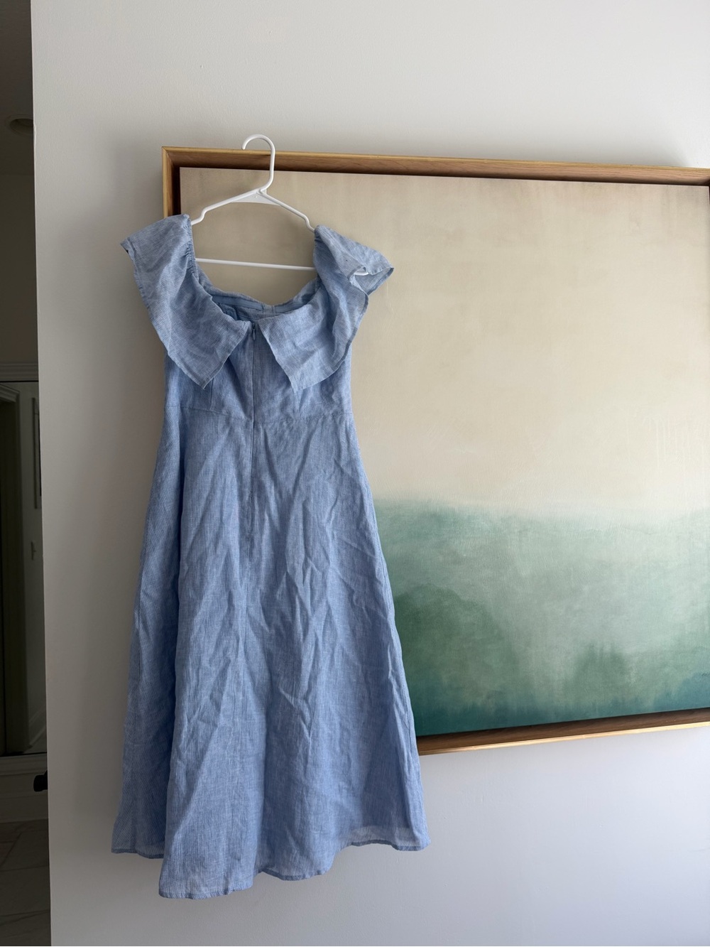 Light Blue Off-Shoulder Linen Dress